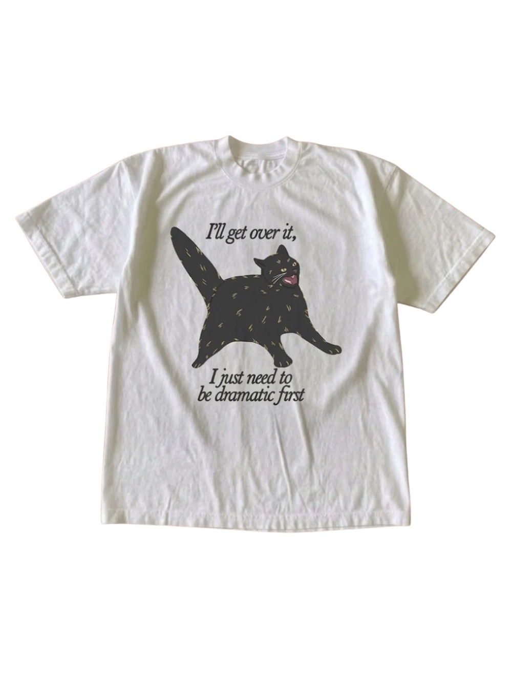Gildan White Cat Graphic Tee with 'I'll Get Over It' Slogan